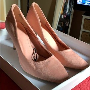 Baby pink suede pumps